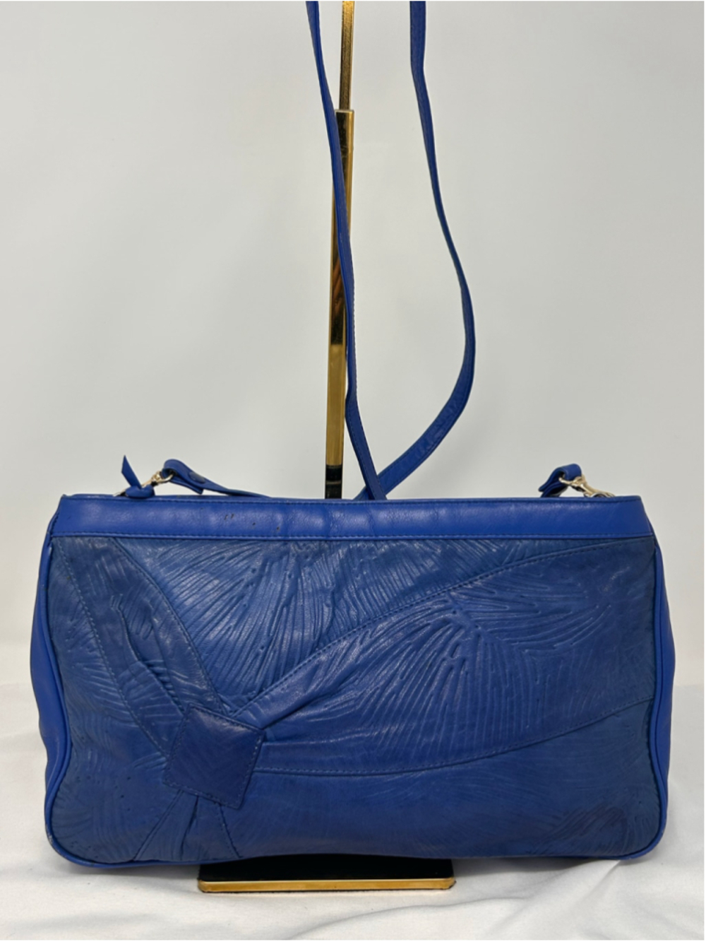 Pioneer Blue Leather Embossed Palm Leaf Shoulder Bag